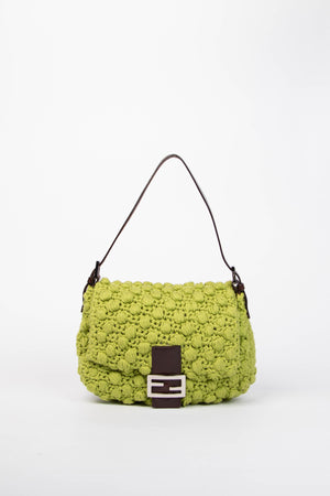 Vintage Fendi Green Knitted Mamma Baguette Shoulder Bag