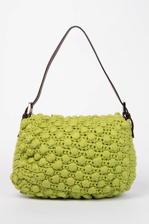 Vintage Fendi Green Knitted Mamma Baguette Shoulder Bag