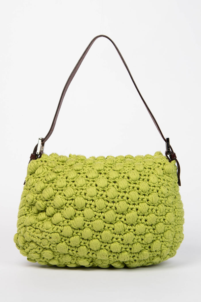 Vintage Fendi Green Knitted Mamma Baguette Shoulder Bag