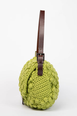 Vintage Fendi Green Knitted Mamma Baguette Shoulder Bag