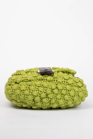 Vintage Fendi Green Knitted Mamma Baguette Shoulder Bag