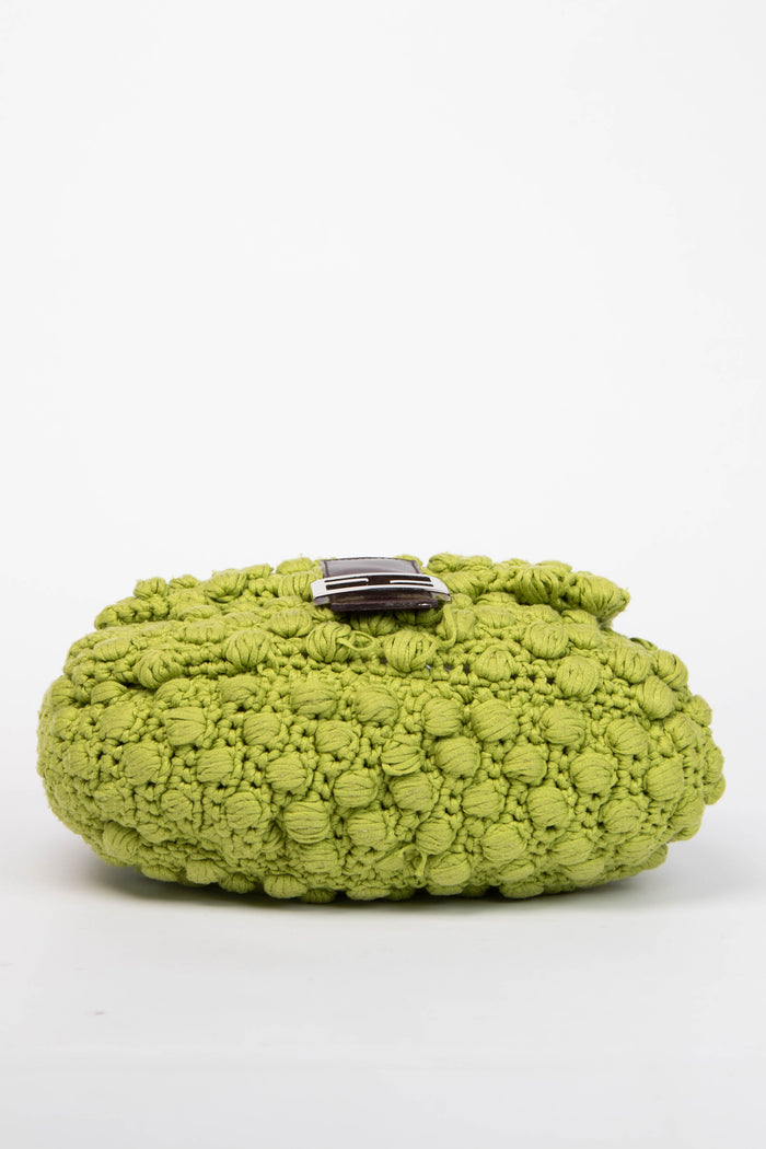 Vintage Fendi Green Knitted Mamma Baguette Shoulder Bag