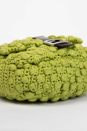 Vintage Fendi Green Knitted Mamma Baguette Shoulder Bag