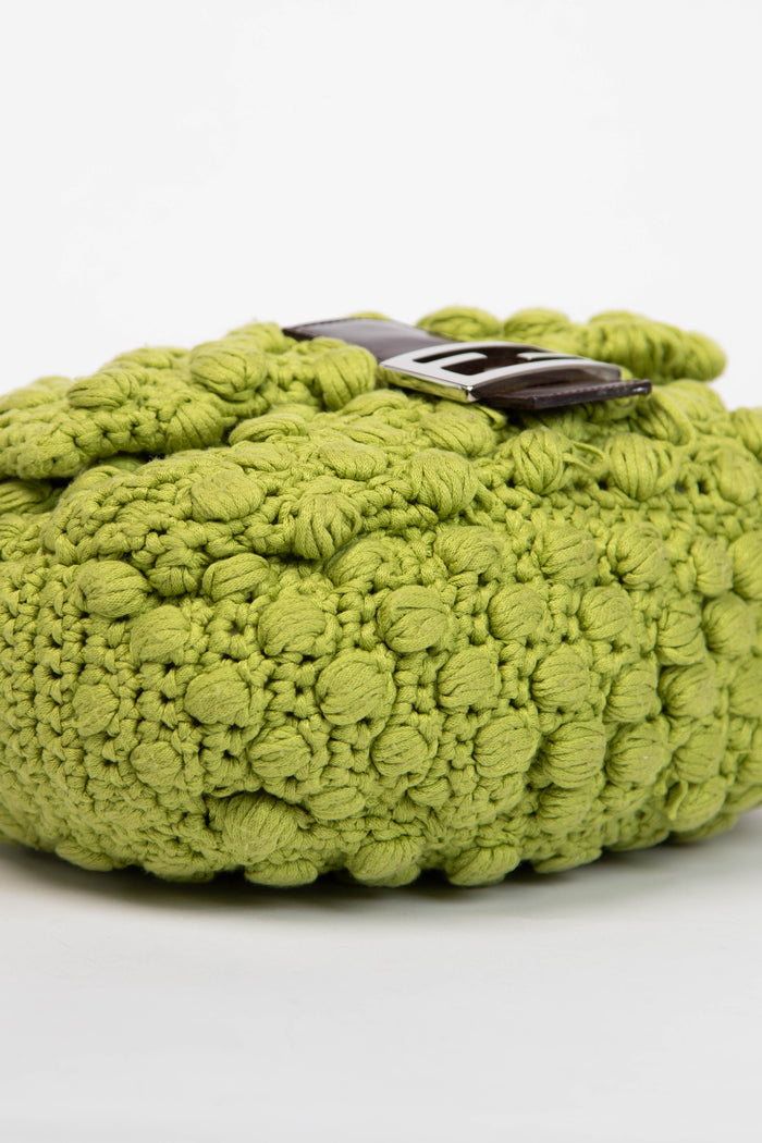 Vintage Fendi Green Knitted Mamma Baguette Shoulder Bag