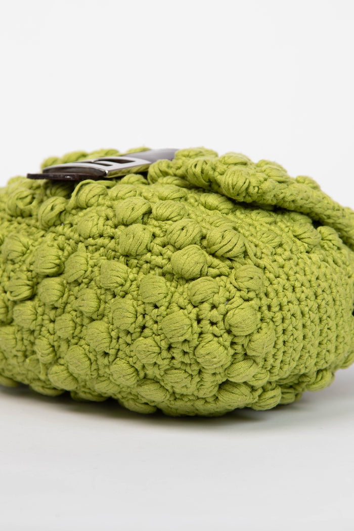 Vintage Fendi Green Knitted Mamma Baguette Shoulder Bag