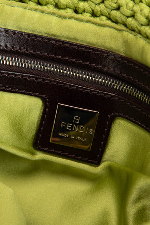 Vintage Fendi Green Knitted Mamma Baguette Shoulder Bag