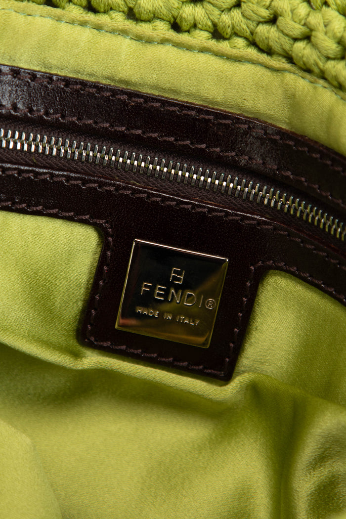 Vintage Fendi Green Knitted Mamma Baguette Shoulder Bag