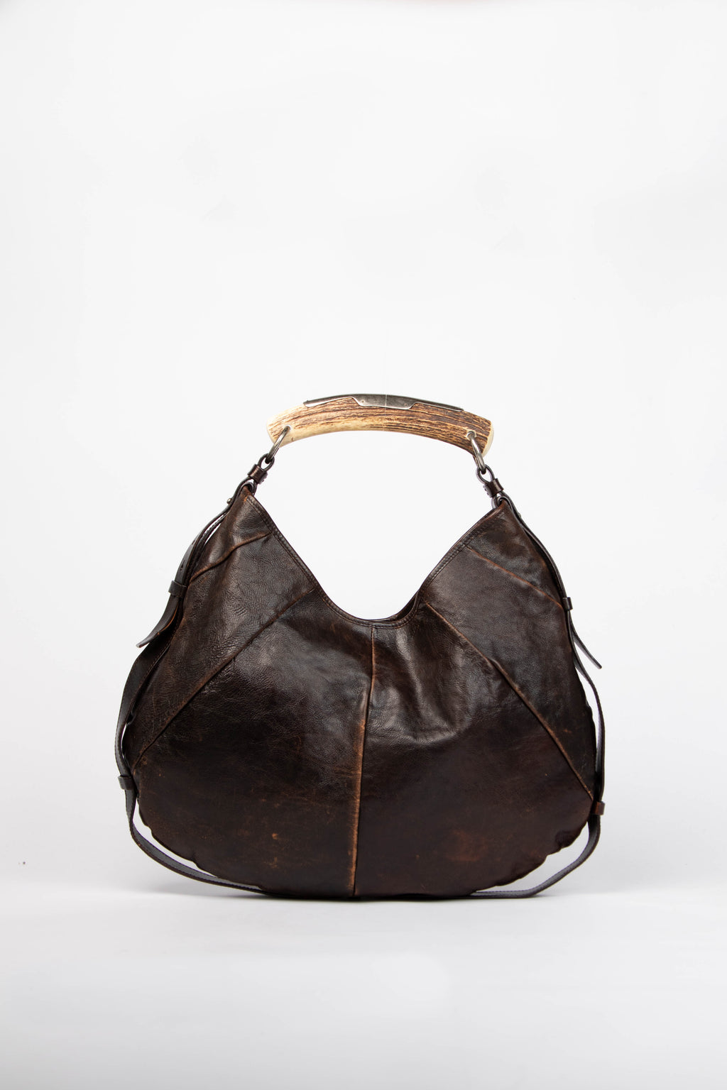 Vintage Yves Saint Laurent Brown Distressed Leather Mombasa Shoulder Bag