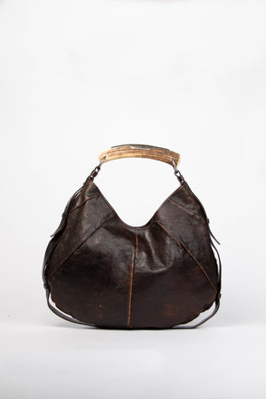 Vintage Yves Saint Laurent Brown Distressed Leather Mombasa Shoulder Bag