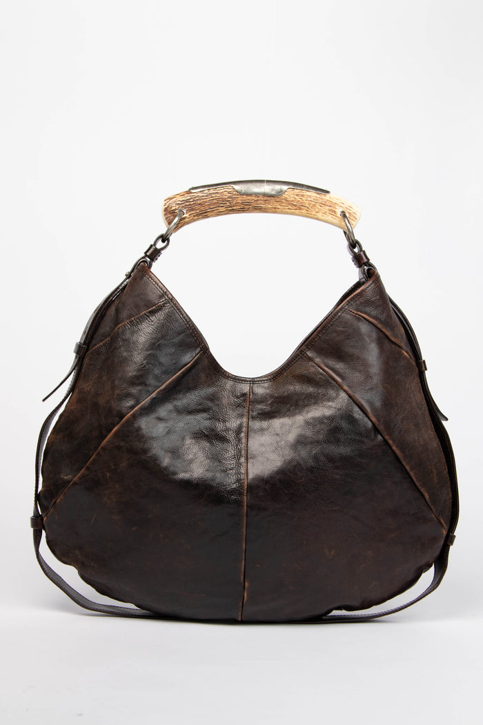 Vintage Yves Saint Laurent Brown Distressed Leather Mombasa Shoulder Bag