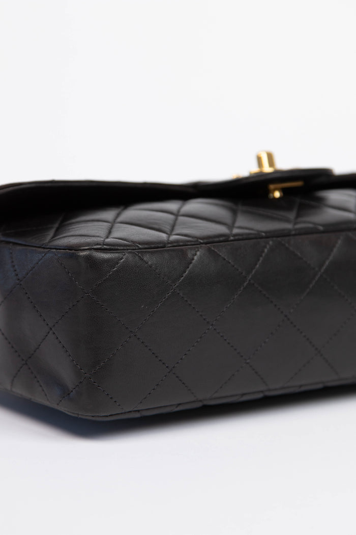 RARE 90s Chanel Black Lambskin Leather Top Handle Bag