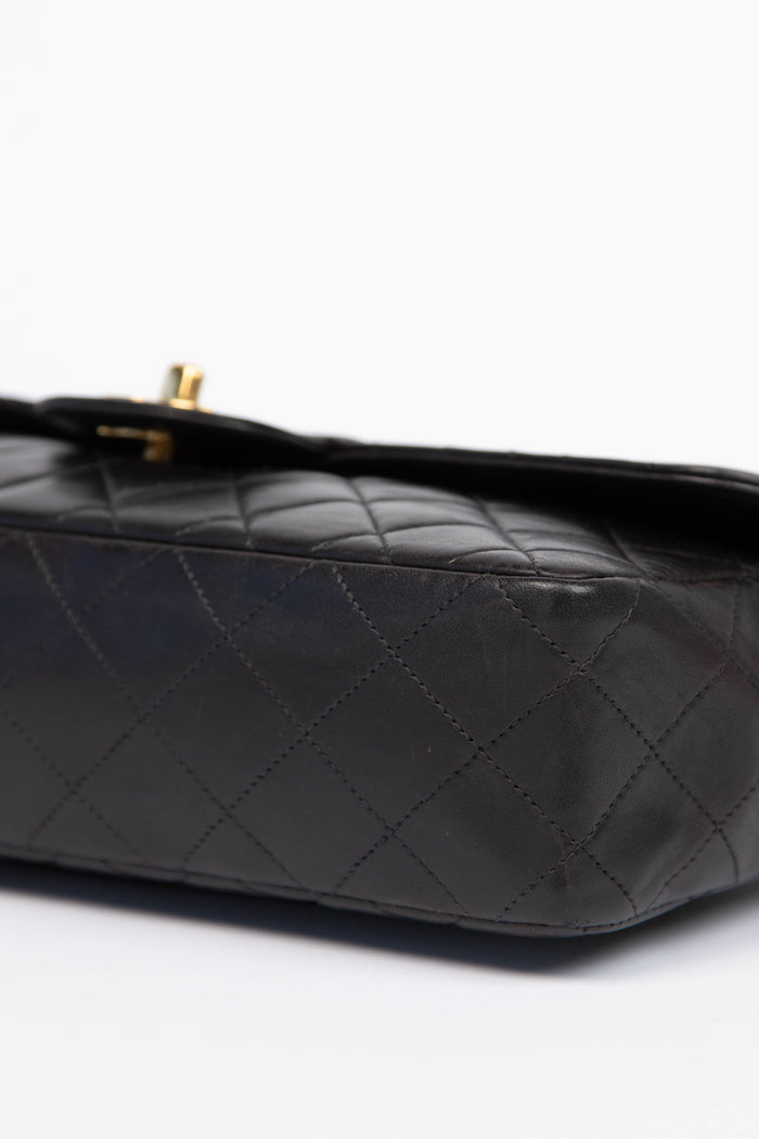 RARE 90s Chanel Black Lambskin Leather Top Handle Bag