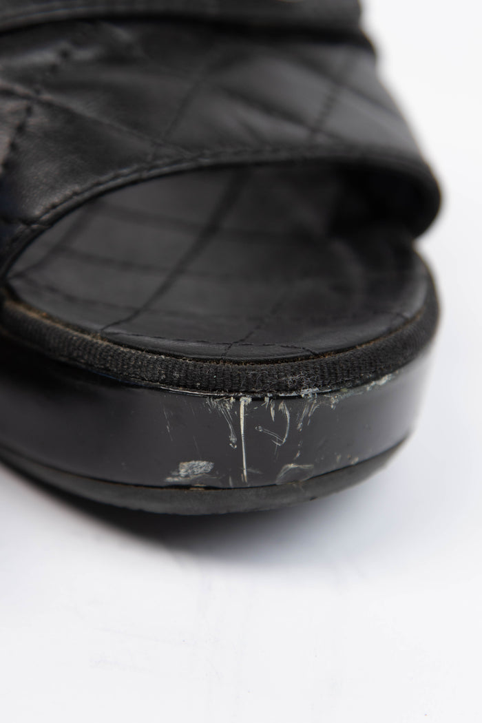 Vintage Chanel Black Quilted Leather CC Clogs (EU 37)