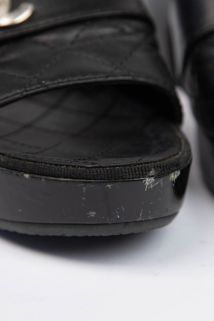 Vintage Chanel Black Quilted Leather CC Clogs (EU 37)