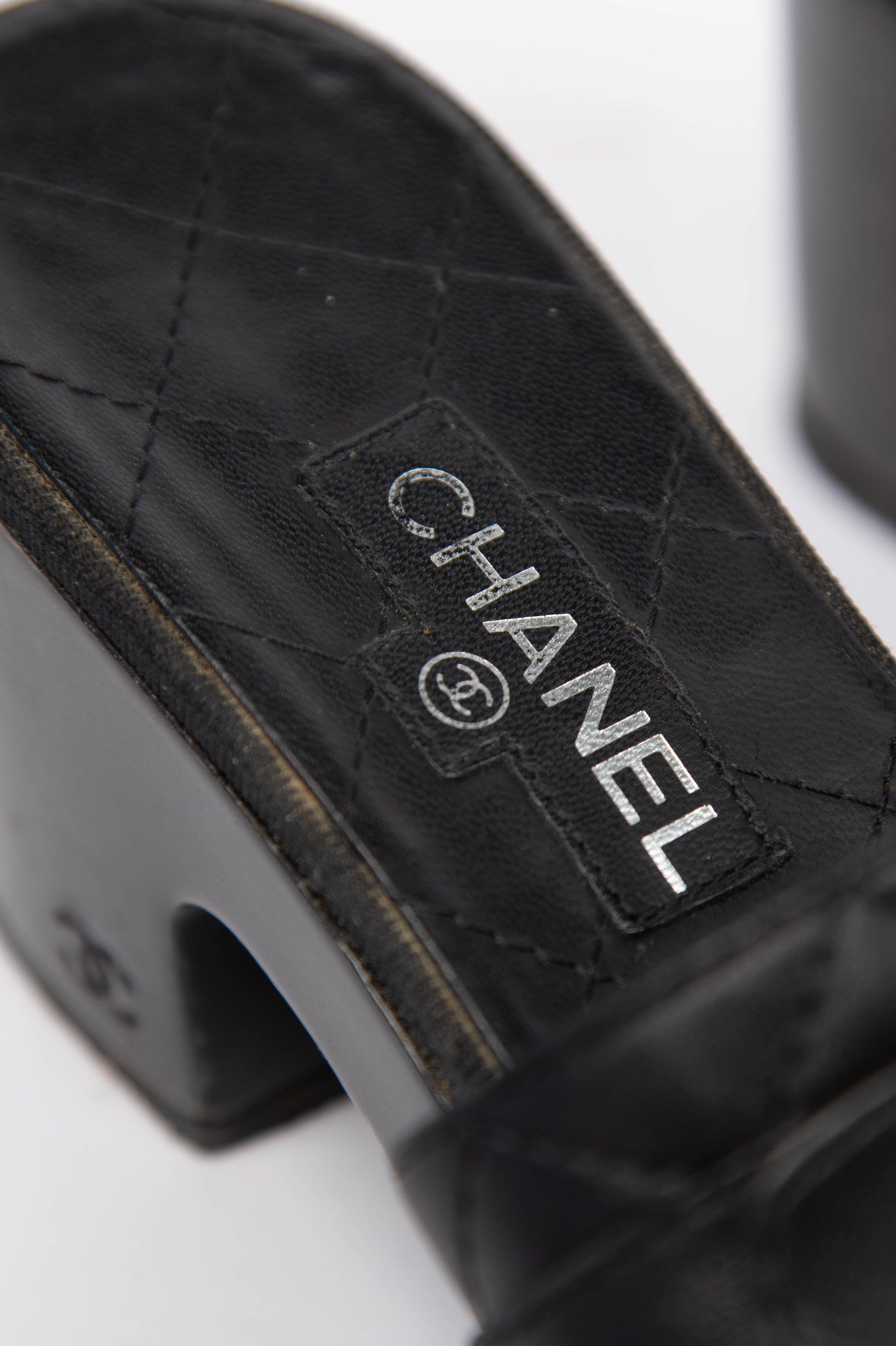 Vintage Chanel Black Quilted Leather CC Clogs (EU 37)