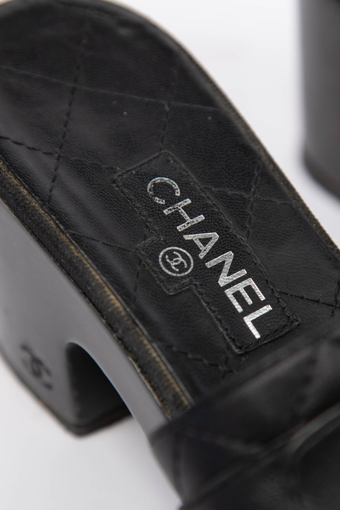 Vintage Chanel Black Quilted Leather CC Clogs (EU 37)