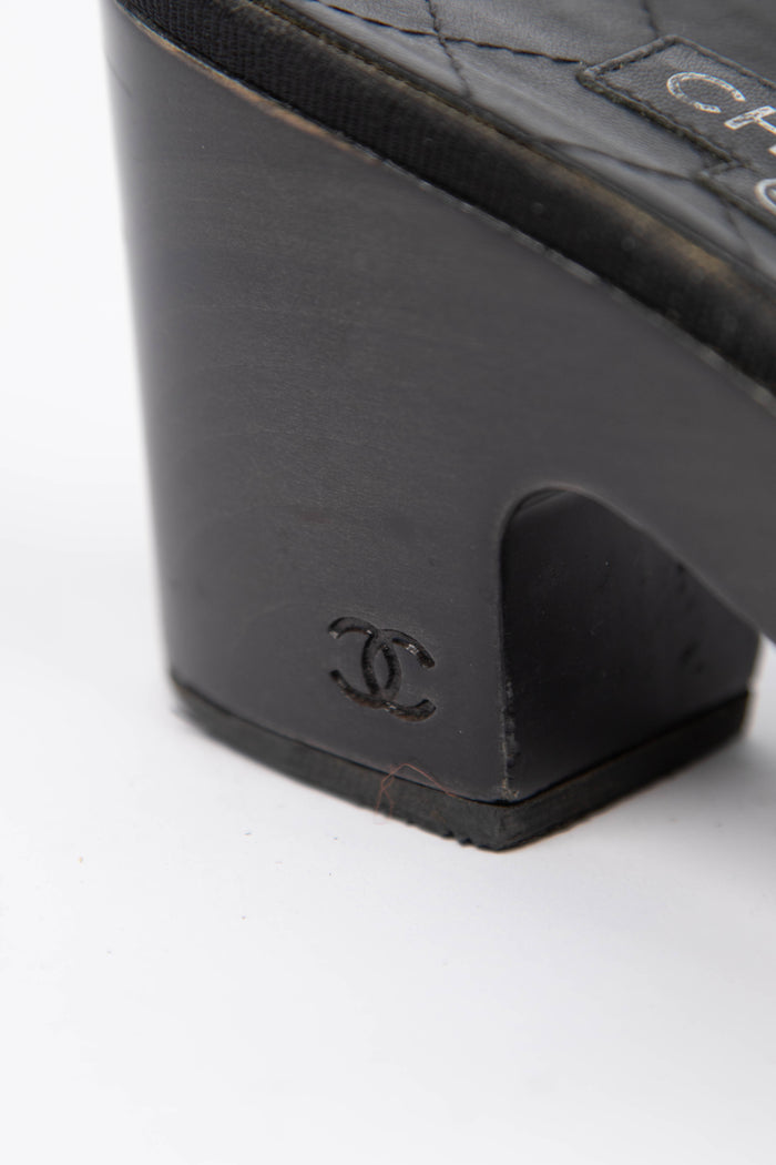 Vintage Chanel Black Quilted Leather CC Clogs (EU 37)
