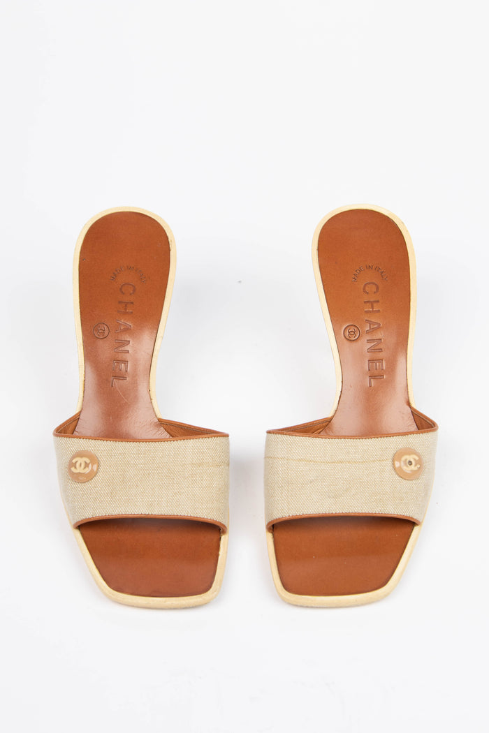 Vintage Chanel Canvas CC Mules (EU35)