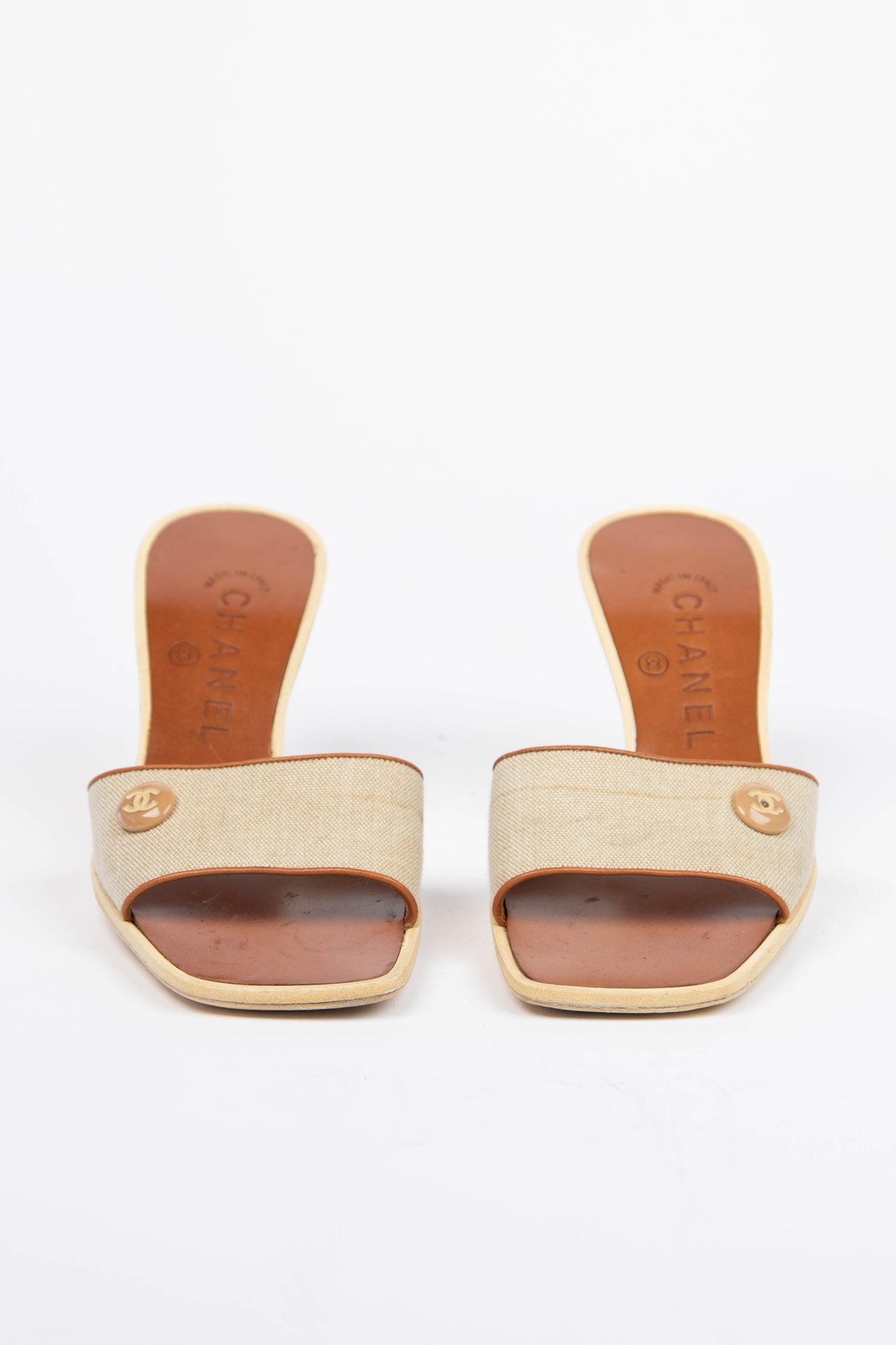 Vintage Chanel Canvas CC Mules (EU35)