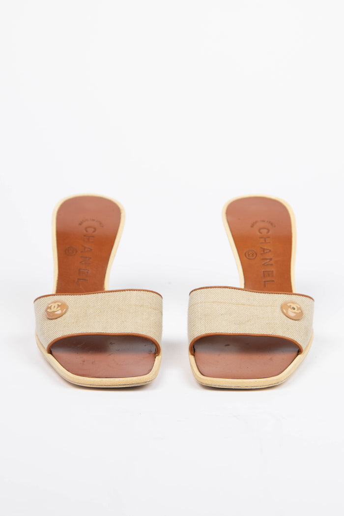 Vintage Chanel Canvas CC Mules (EU35)