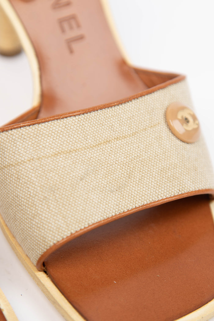 Vintage Chanel Canvas CC Mules (EU35)