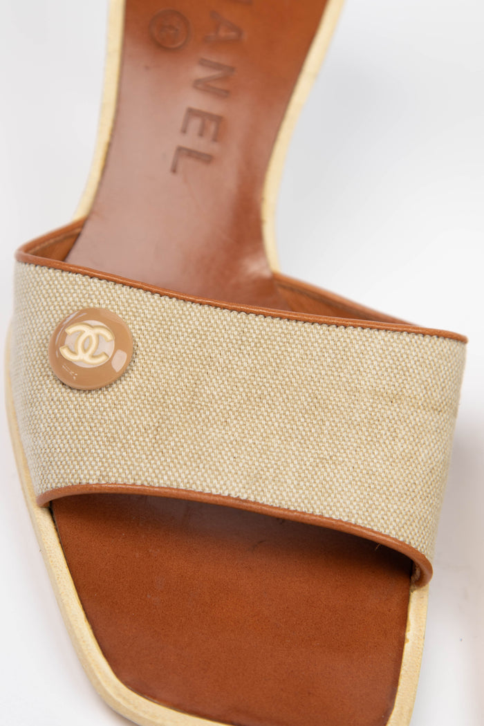 Vintage Chanel Canvas CC Mules (EU35)