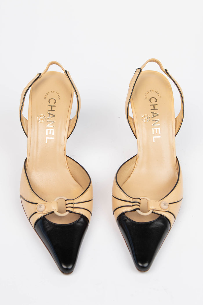 Vintage Chanel Black & Beige Pointed Kitten Heels (EU 36.5)