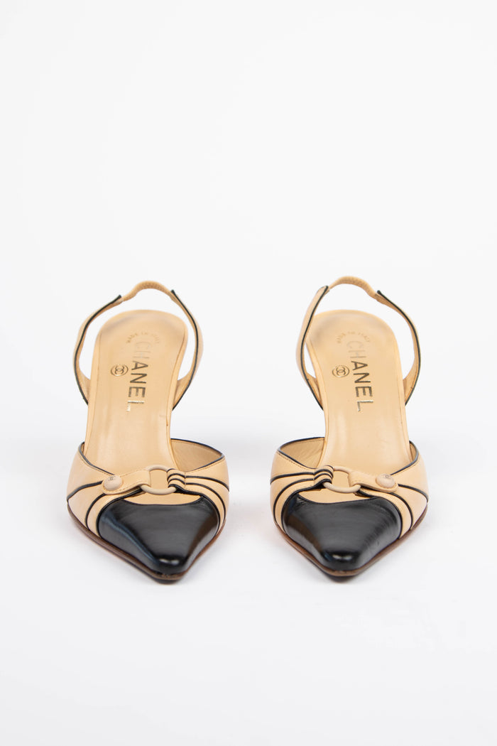Vintage Chanel Black & Beige Pointed Kitten Heels (EU 36.5)