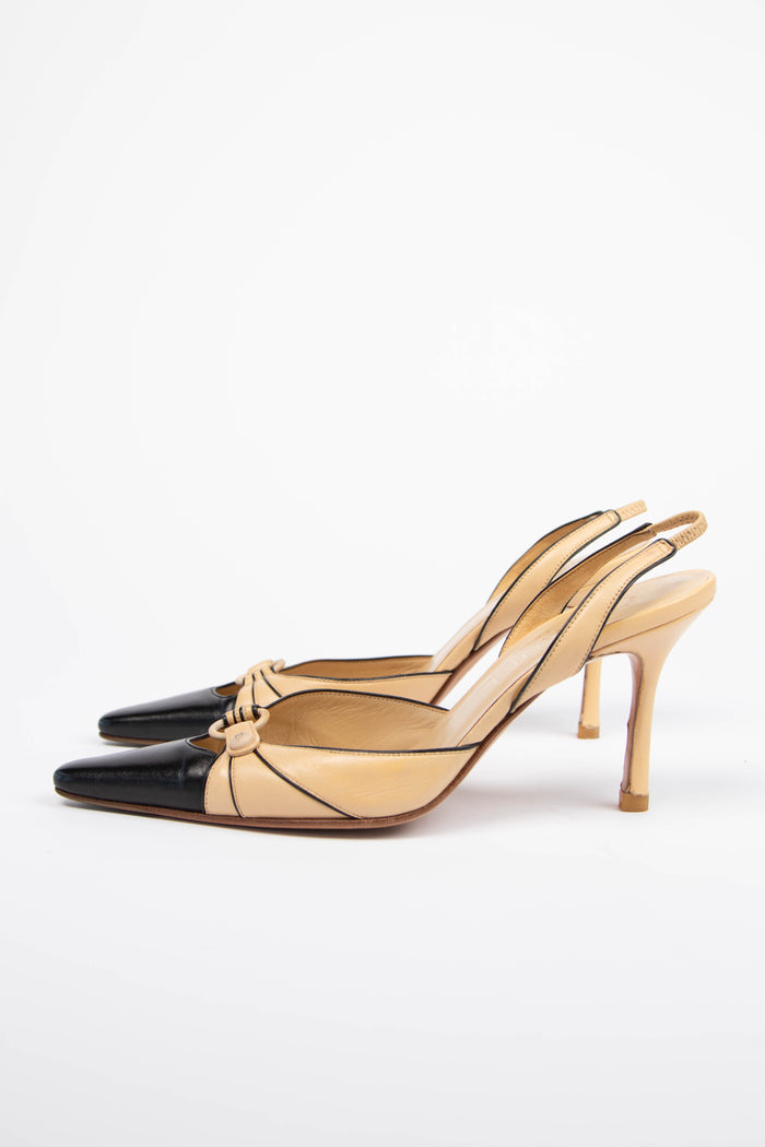 Vintage Chanel Black & Beige Pointed Kitten Heels (EU 36.5)