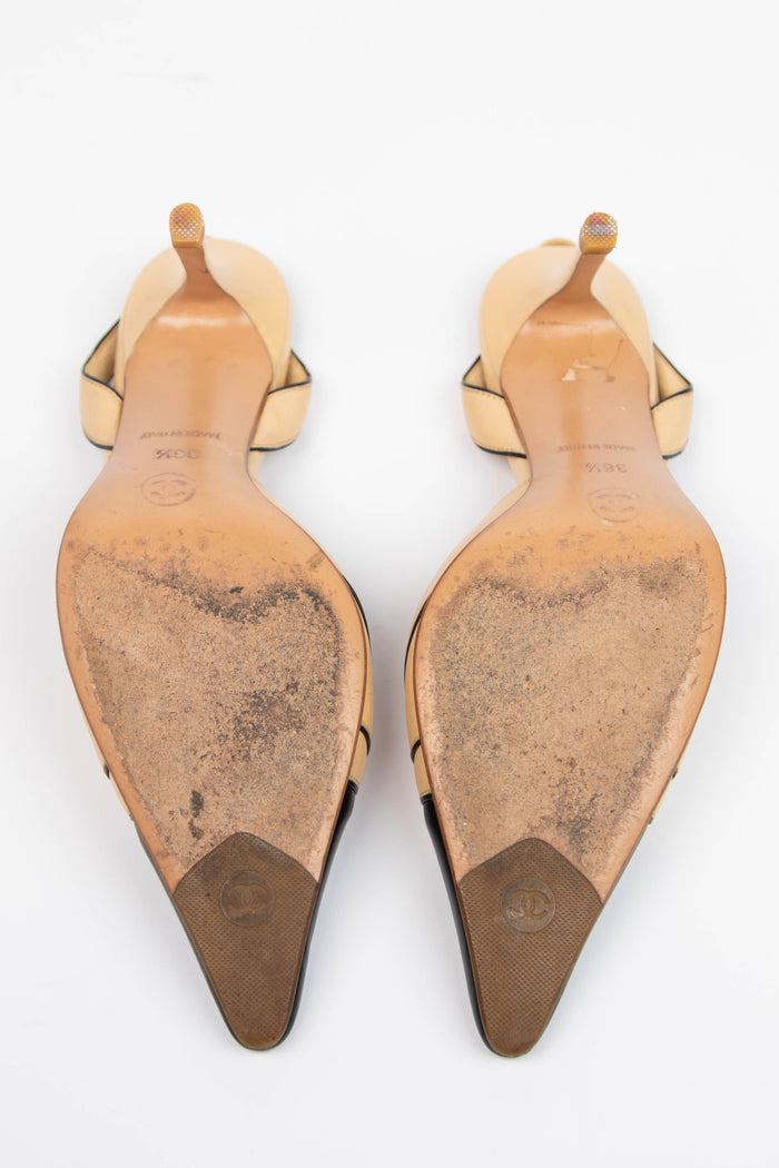 Vintage Chanel Black & Beige Pointed Kitten Heels (EU 36.5)