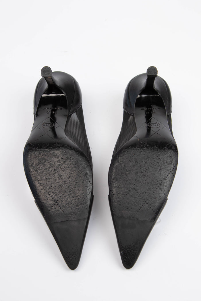 Vintage Chanel Black Mesh and Leather Pointed Toe Heel (EU 35C)
