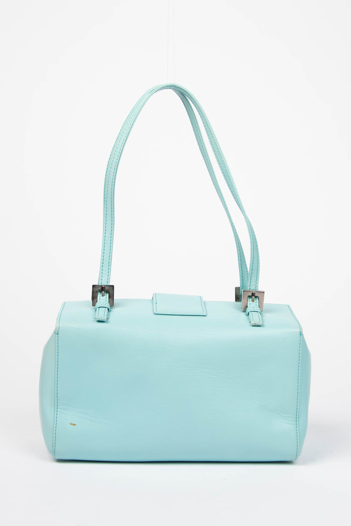 Vintage Fendi Blue Lambskin Boxy Shoulder Bag