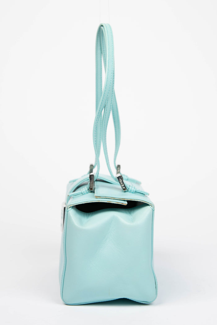 Vintage Fendi Blue Lambskin Boxy Shoulder Bag