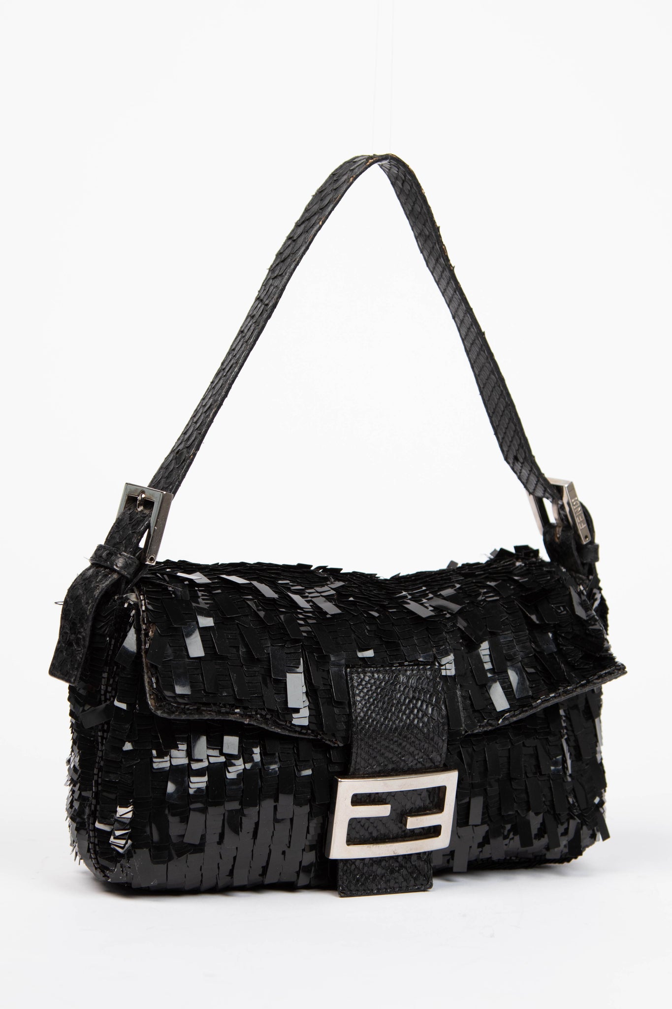 Vintage Fendi Black Sequin Baguette Shoulder Bag
