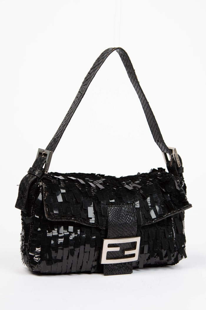 Vintage Fendi Black Sequin Baguette Shoulder Bag
