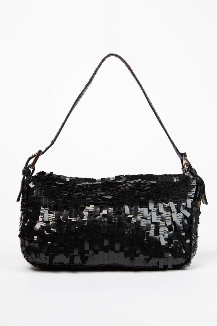 Vintage Fendi Black Sequin Baguette Shoulder Bag