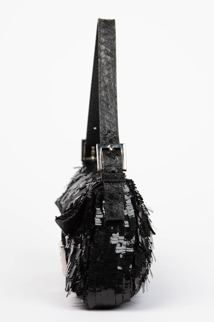 Vintage Fendi Black Sequin Baguette Shoulder Bag
