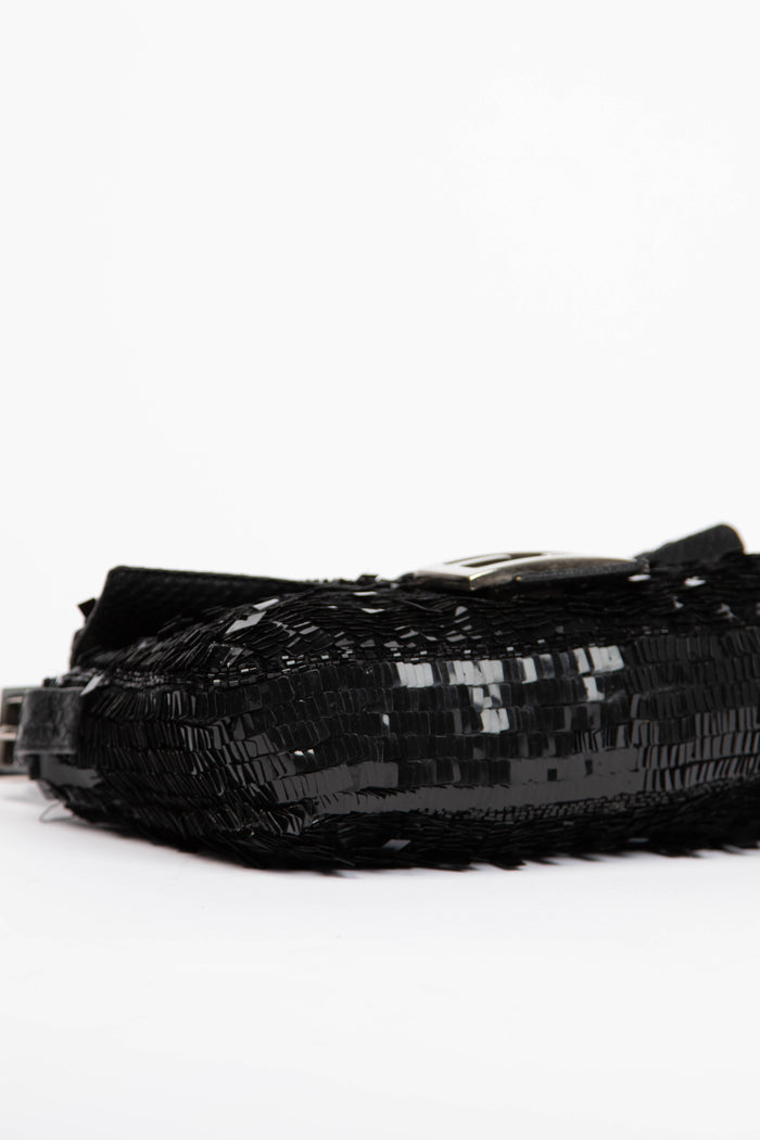 Vintage Fendi Black Sequin Baguette Shoulder Bag