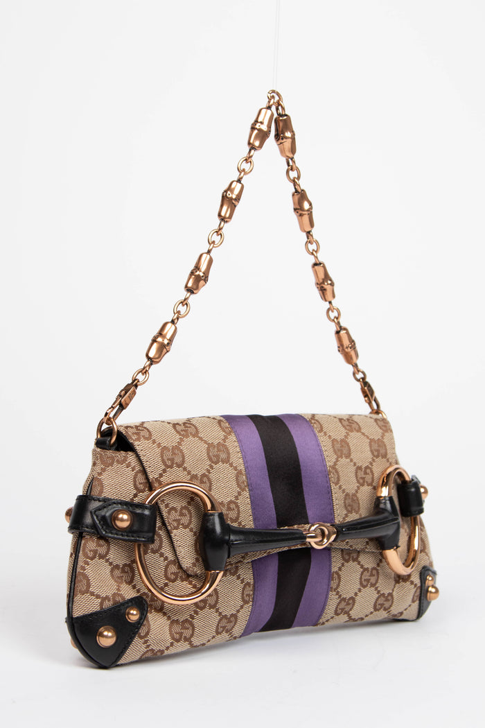 RARE Vintage Gucci GG Classic Monogram Horsebit Shoulder Bag