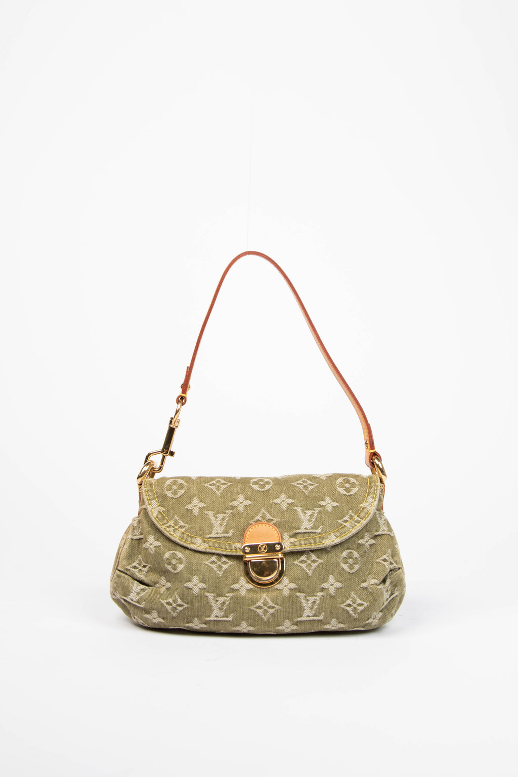 2000s Louis Vuitton Pleaty PM Green Denim Shoulder Bag