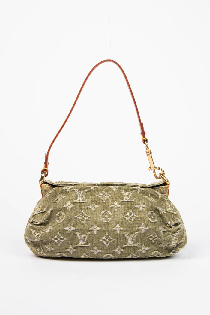 2000s Louis Vuitton Pleaty PM Green Denim Shoulder Bag