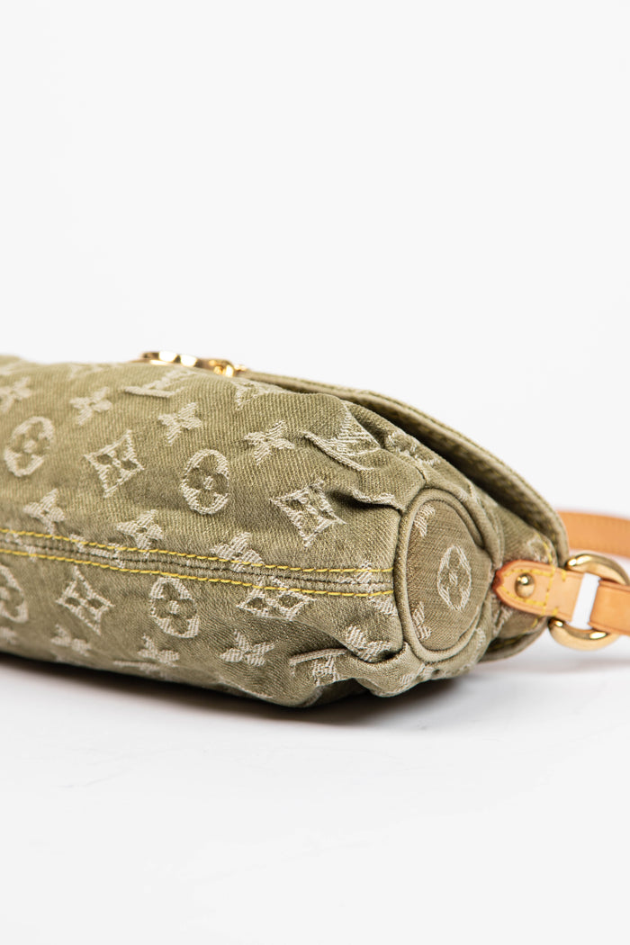 2000s Louis Vuitton Pleaty PM Green Denim Shoulder Bag