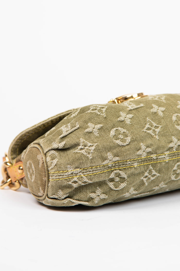 2000s Louis Vuitton Pleaty PM Green Denim Shoulder Bag