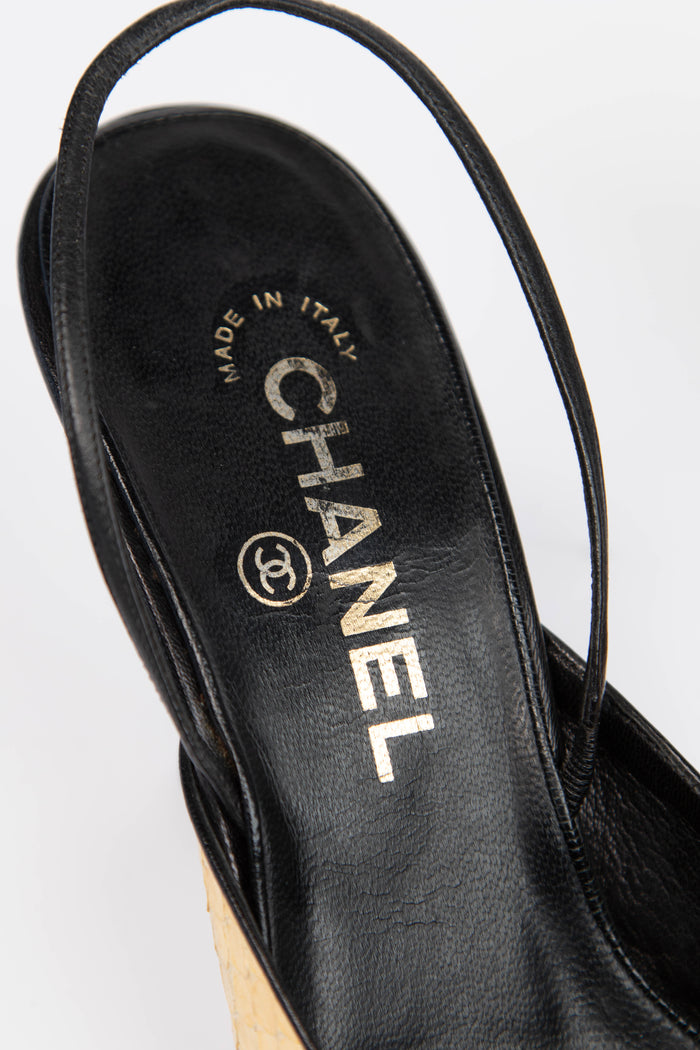 Vintage Chanel Yellow and Black Python Kitten Heels (EU 38)