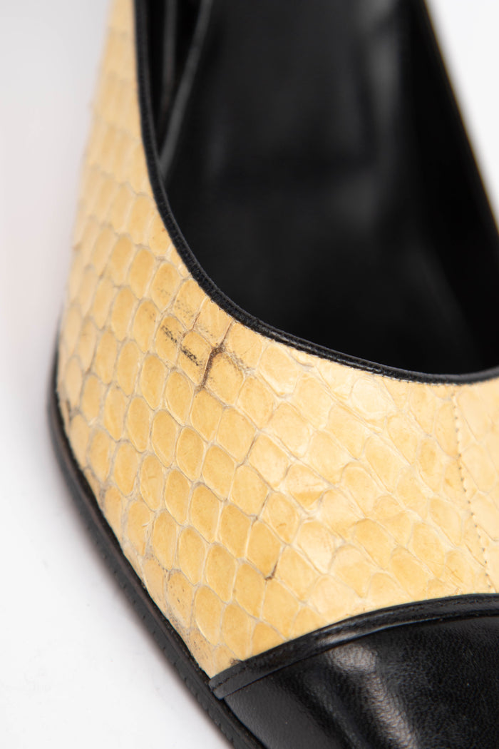 Vintage Chanel Yellow and Black Python Kitten Heels (EU 38)