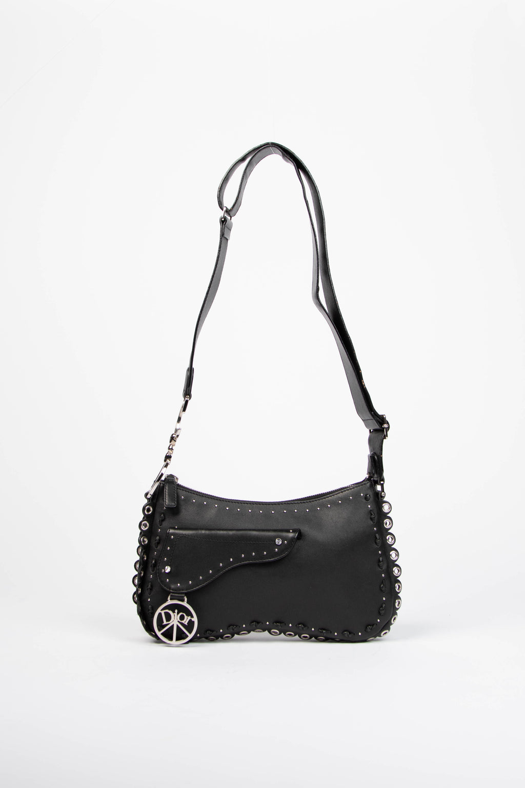 2004 Christian Dior Black Leather Peace and Love Shoulder Bag