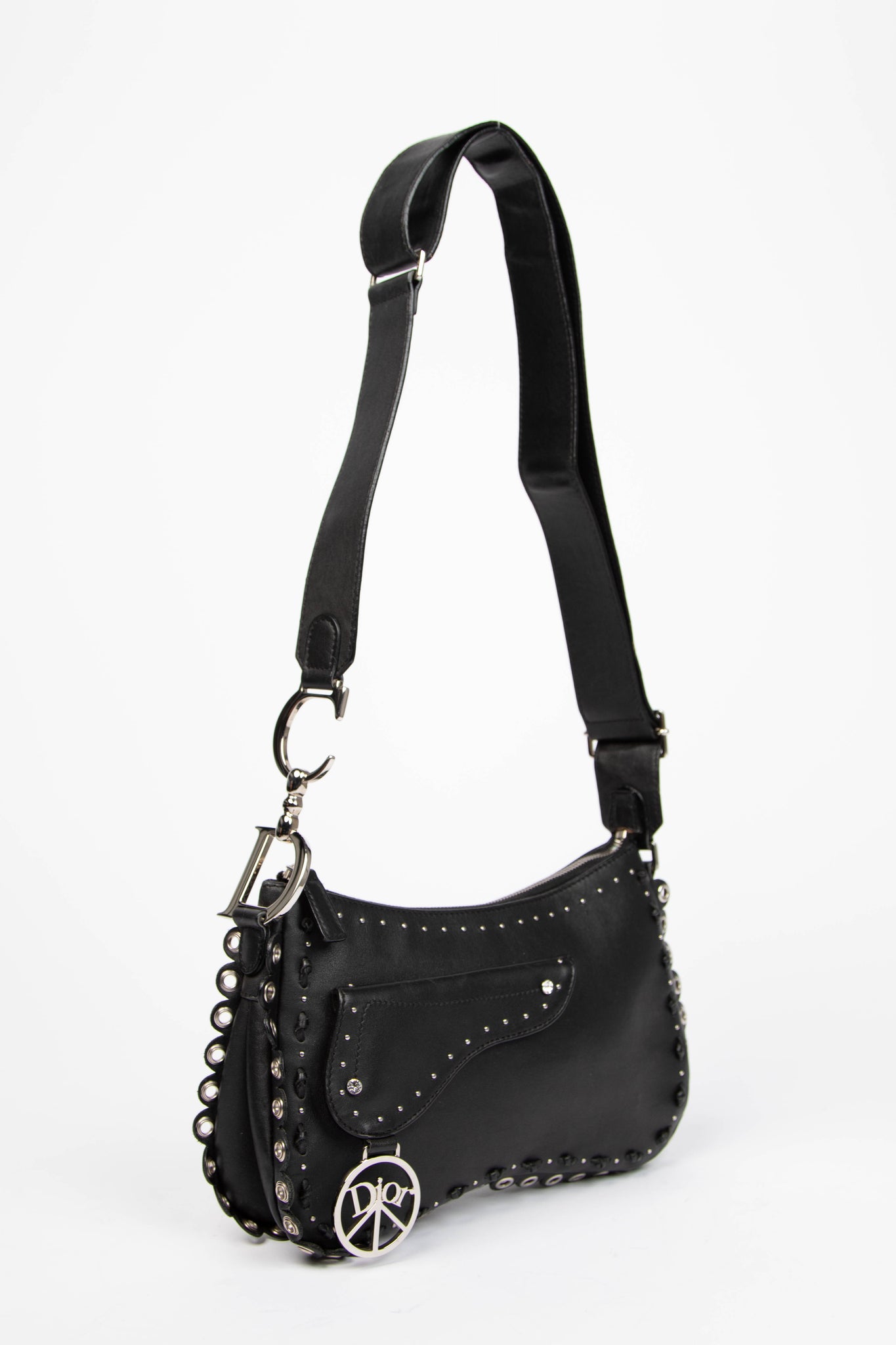 2004 Christian Dior Black Leather Peace and Love Shoulder Bag