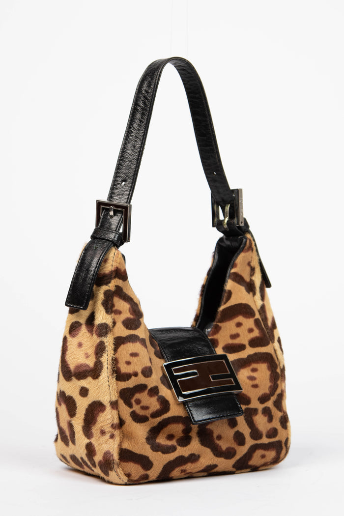 Vintage Fendi Leopard Print Pony Hair Mini Shoulder Bag