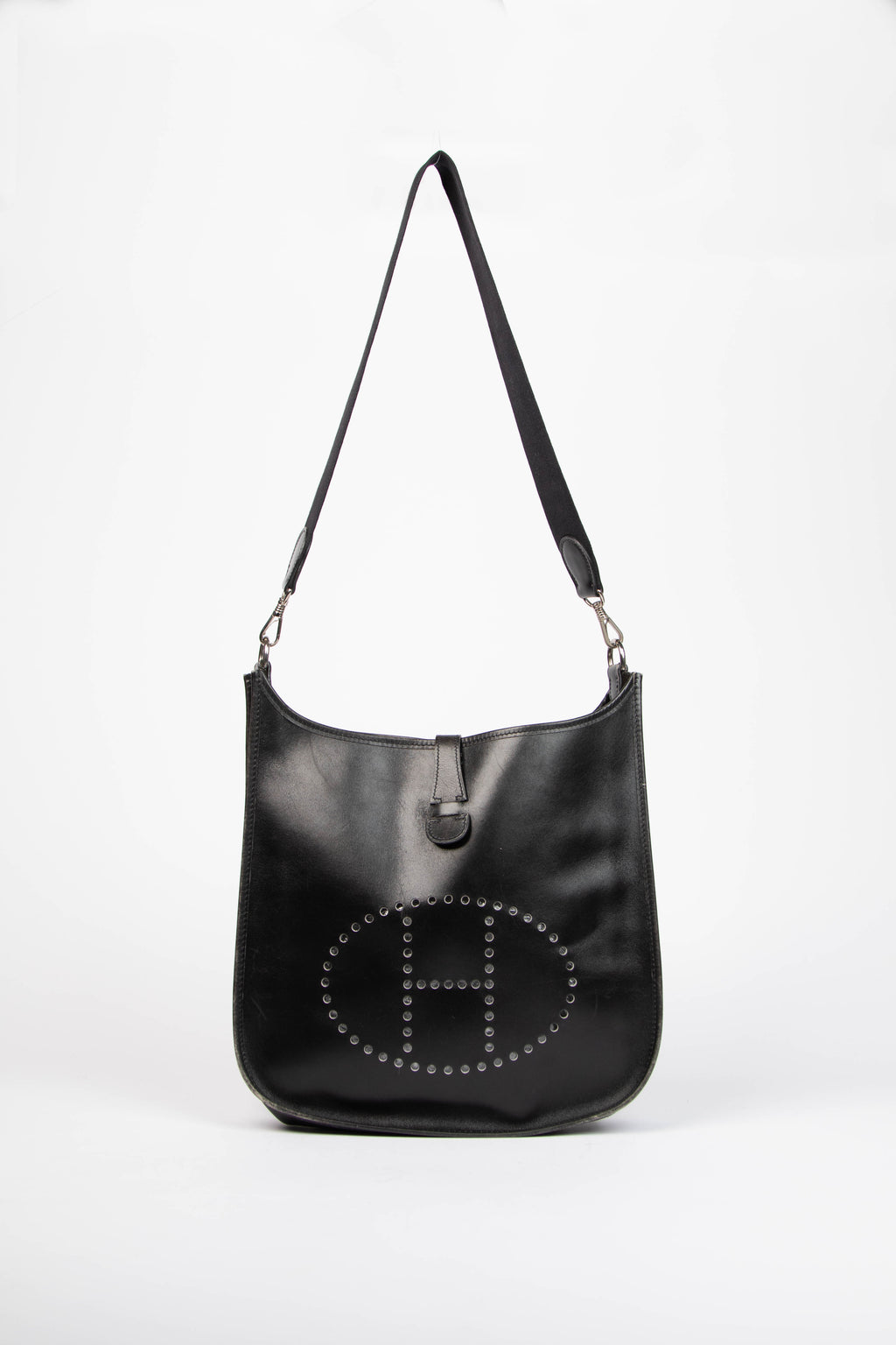 Vintage Hermès Black Box Calf Evelyne 33 GM with Palladium Hardware