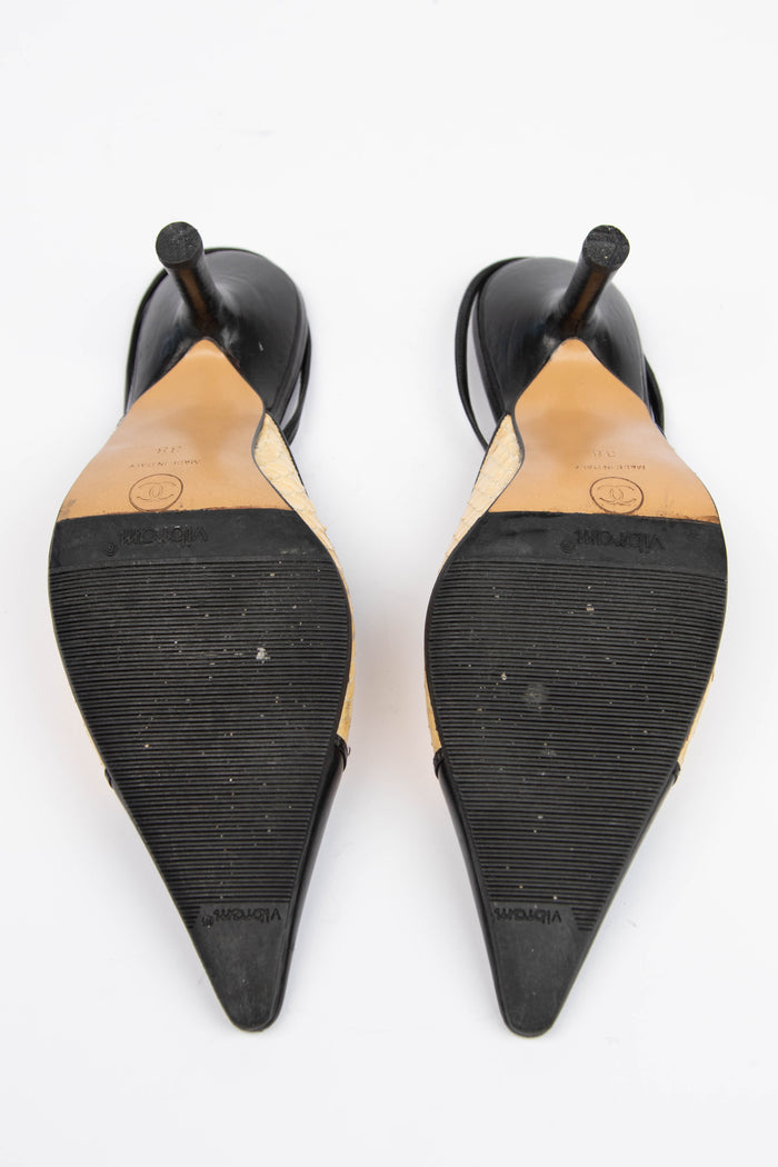 Vintage Chanel Yellow and Black Python Kitten Heels (EU 38)